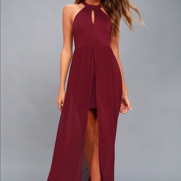 LULU’S MY BELOVED BURGUNDY LACE MAXI DRESS - Picture 2 of 4